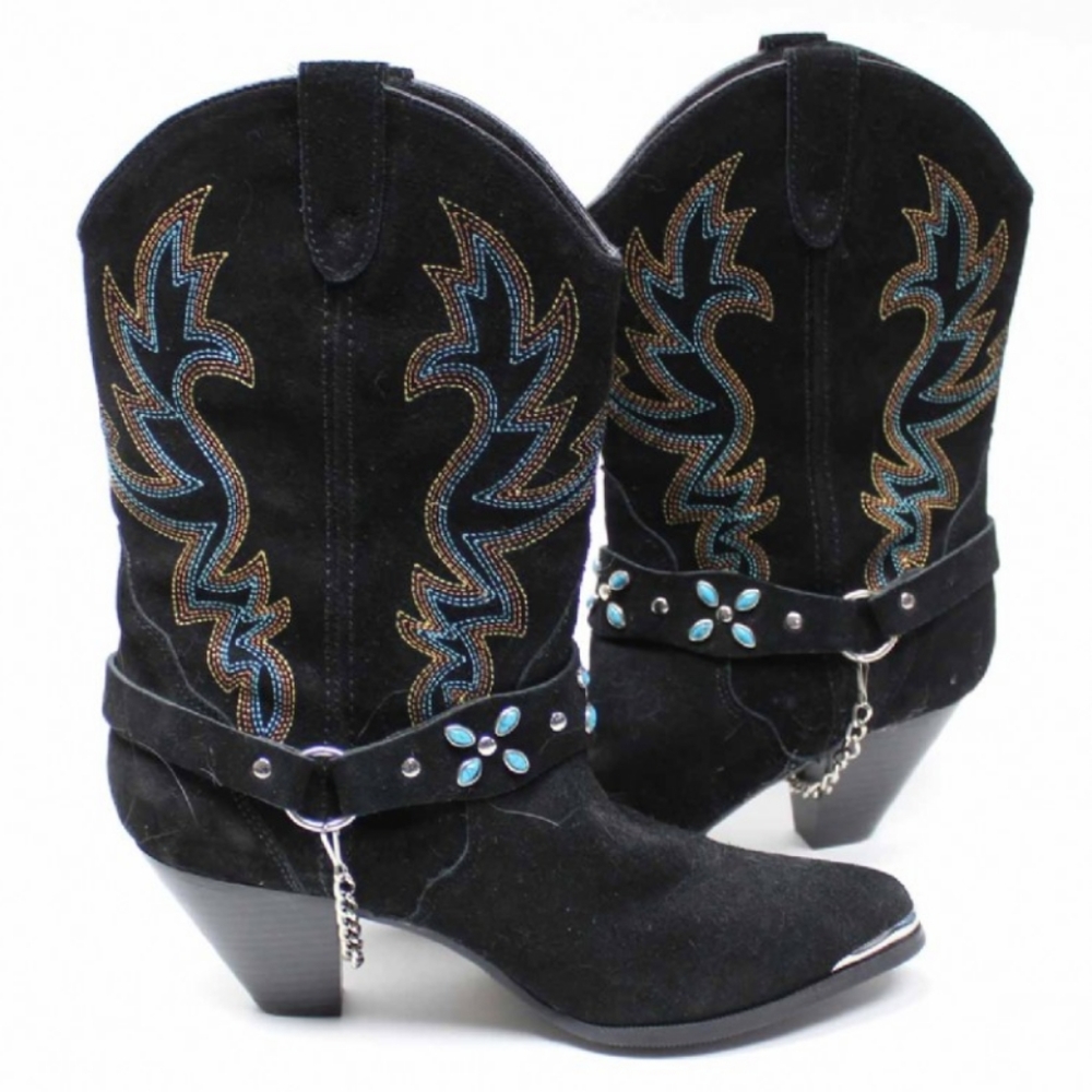 NWT DINGO BLACK SUEDE Western EMBROIDERY BOOTS